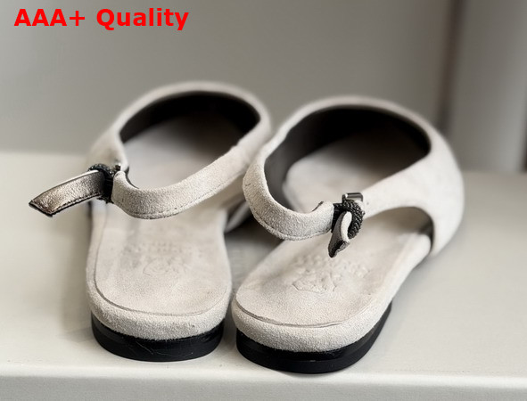 Brunello Cucinelli Suede Slingback Flats with Shiny Detail in Grey Replica