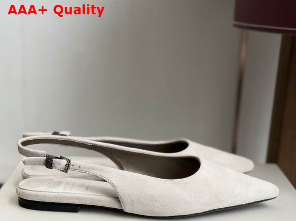Brunello Cucinelli Suede Slingback Flats with Shiny Detail in Grey Replica