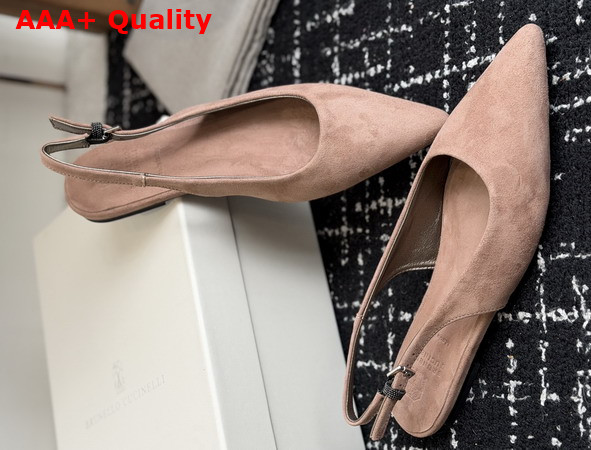 Brunello Cucinelli Suede Slingback Flats with Shiny Detail in Pink Replica