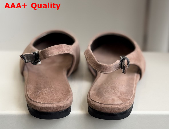 Brunello Cucinelli Suede Slingback Flats with Shiny Detail in Pink Replica