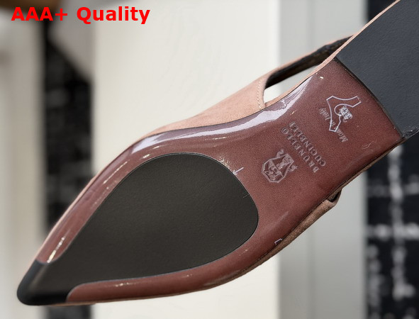 Brunello Cucinelli Suede Slingback Flats with Shiny Detail in Pink Replica