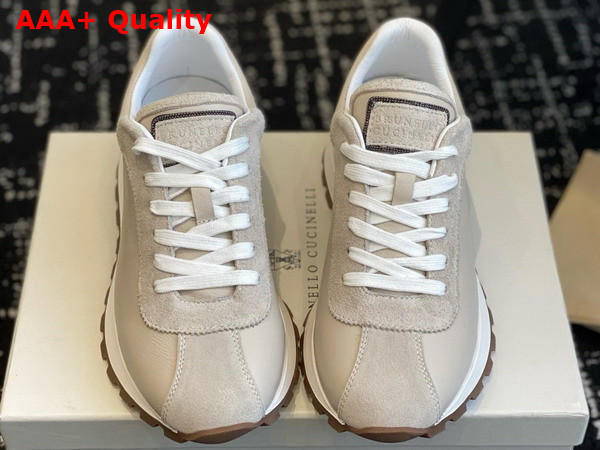 Brunello Cucinelli Suede and Calfskin Runners with Monili Beige Replica