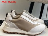 Brunello Cucinelli Suede and Techno Fabric Runners with Precious Detail White and Beige Replica