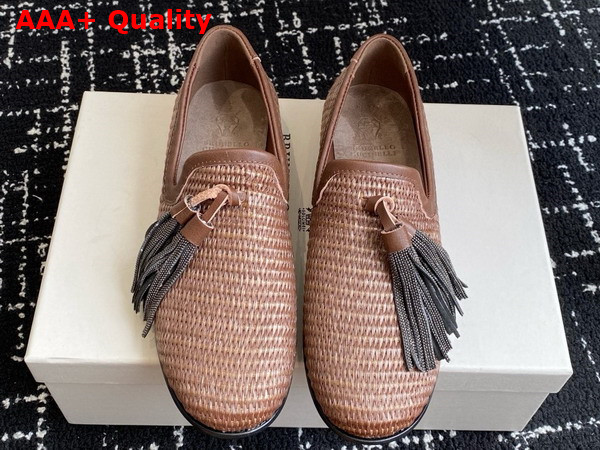 Brunello Cucinelli Techno Raffia Loafer with Precious Trim and Tassel in Brown Replica