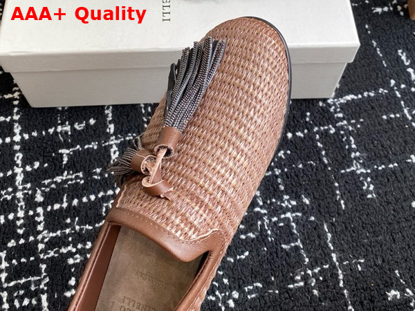 Brunello Cucinelli Techno Raffia Loafer with Precious Trim and Tassel in Brown Replica