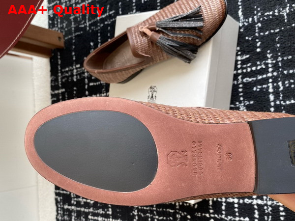 Brunello Cucinelli Techno Raffia Loafer with Precious Trim and Tassel in Brown Replica