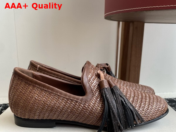 Brunello Cucinelli Techno Raffia Loafer with Precious Trim and Tassel in Brown Replica