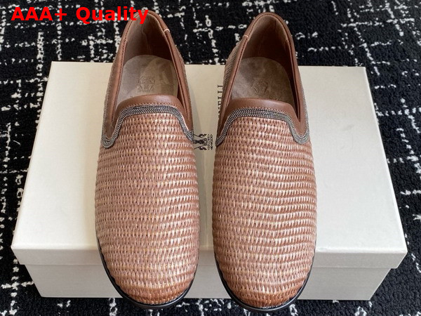 Brunello Cucinelli Techno Raffia Loafer with Precious Trim in Brown Replica