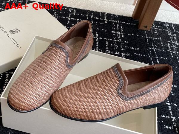Brunello Cucinelli Techno Raffia Loafer with Precious Trim in Brown Replica