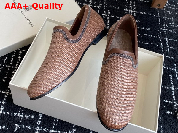 Brunello Cucinelli Techno Raffia Loafer with Precious Trim in Brown Replica