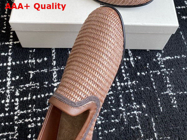 Brunello Cucinelli Techno Raffia Loafer with Precious Trim in Brown Replica