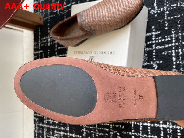 Brunello Cucinelli Techno Raffia Loafer with Precious Trim in Brown Replica