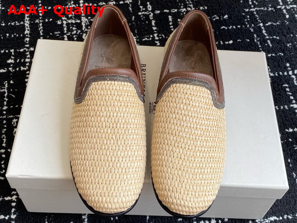 Brunello Cucinelli Techno Raffia Loafer with Precious Trim in Naturel Replica