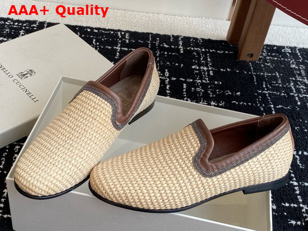 Brunello Cucinelli Techno Raffia Loafer with Precious Trim in Naturel Replica