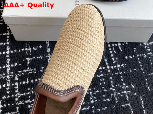 Brunello Cucinelli Techno Raffia Loafer with Precious Trim in Naturel Replica