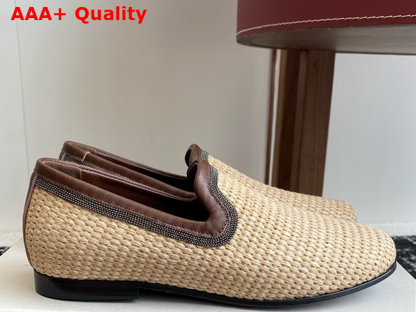 Brunello Cucinelli Techno Raffia Loafer with Precious Trim in Naturel Replica