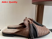 Brunello Cucinelli Techno Raffia Slipper with Precious Trim and Tassel in Brown Replica