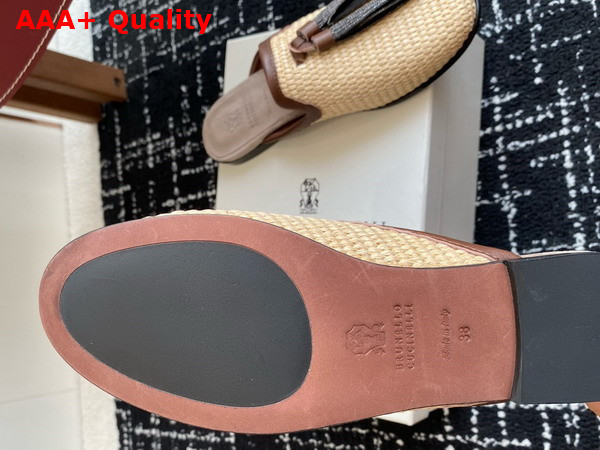 Brunello Cucinelli Techno Raffia Slipper with Precious Trim and Tassel in Natural Replica