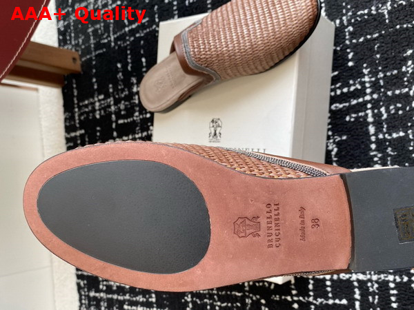 Brunello Cucinelli Techno Raffia Slipper with Precious Trim in Brown Replica