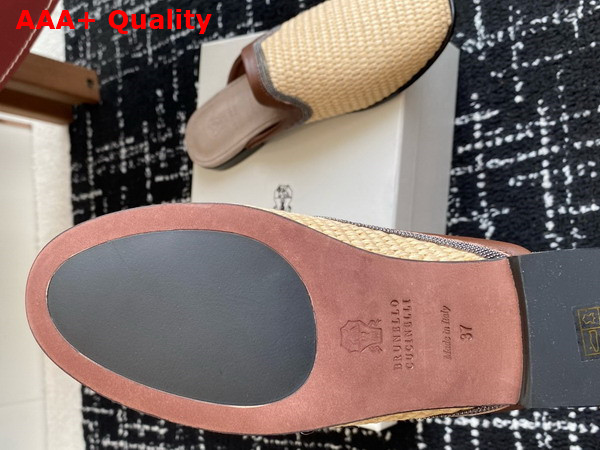 Brunello Cucinelli Techno Raffia Slipper with Precious Trim in Natural Replica