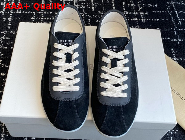 Brunello Cucinelli Washed Suede Sneakers in Black Replica