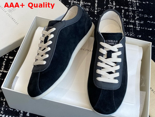 Brunello Cucinelli Washed Suede Sneakers in Black Replica