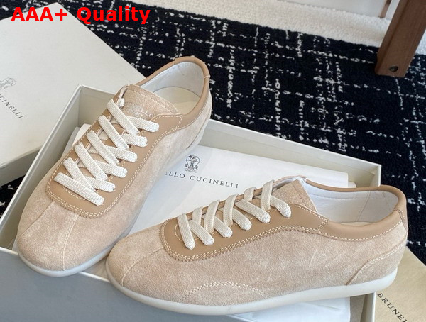 Brunello Cucinelli Washed Suede Sneakers in Hazelnut Replica