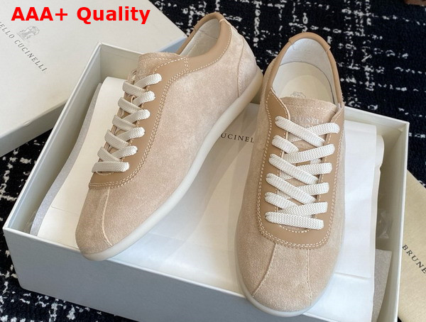 Brunello Cucinelli Washed Suede Sneakers in Hazelnut Replica