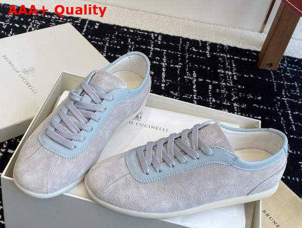 Brunello Cucinelli Washed Suede Sneakers in Light Blue Replica