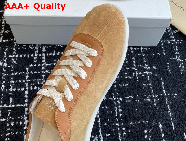 Brunello Cucinelli Washed Suede Sneakers in Light Brown Replica