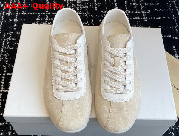 Brunello Cucinelli Washed Suede Sneakers in Milk Replica