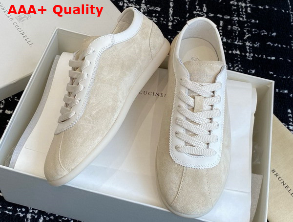 Brunello Cucinelli Washed Suede Sneakers in Milk Replica