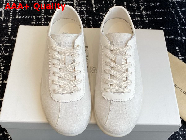 Brunello Cucinelli Washed Suede Sneakers in White Replica
