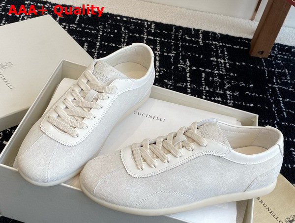 Brunello Cucinelli Washed Suede Sneakers in White Replica