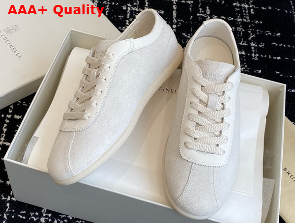 Brunello Cucinelli Washed Suede Sneakers in White Replica