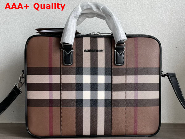 Burberry Ainsworth Briefcase in Dark Brich Brown Check Canvas Replica