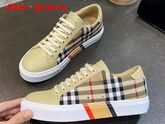 Burberry Bio Based Sole Check Cotton and Leather Sneakers Beige Replica