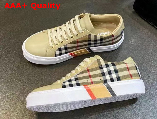 Burberry Bio Based Sole Check Cotton and Leather Sneakers Beige Replica
