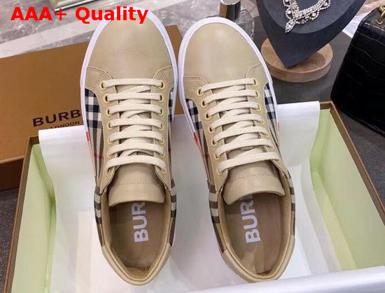 Burberry Bio Based Sole Check Cotton and Leather Sneakers Beige Replica