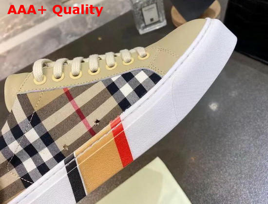Burberry Bio Based Sole Check Cotton and Leather Sneakers Beige Replica