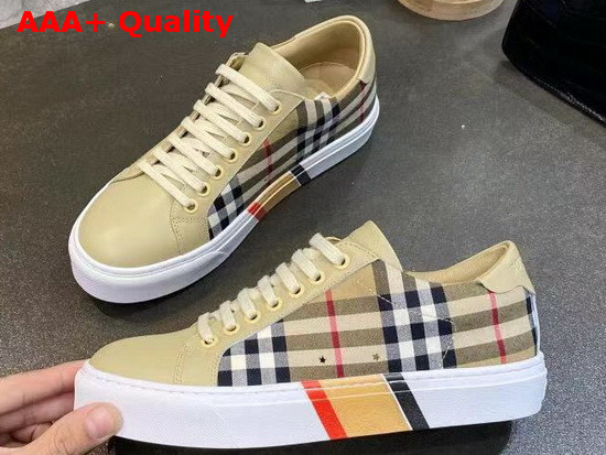 Burberry Bio Based Sole Check Cotton and Leather Sneakers Beige Replica