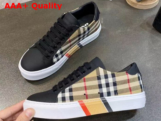 Burberry Bio Based Sole Check Cotton and Leather Sneakers Beige and Black Replica