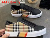 Burberry Bio Based Sole Check Cotton and Leather Sneakers Beige and Black Replica