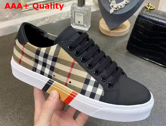 Burberry Bio Based Sole Check Cotton and Leather Sneakers Beige and Black Replica