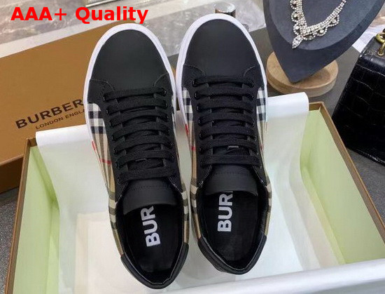 Burberry Bio Based Sole Check Cotton and Leather Sneakers Beige and Black Replica