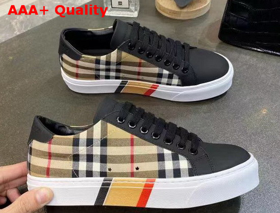 Burberry Bio Based Sole Check Cotton and Leather Sneakers Beige and Black Replica