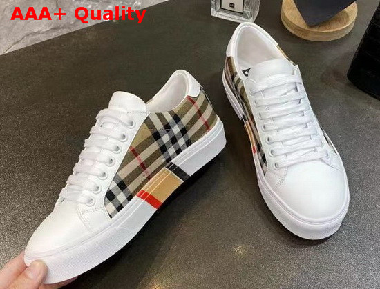 Burberry Bio Based Sole Check Cotton and Leather Sneakers Beige and White Replica