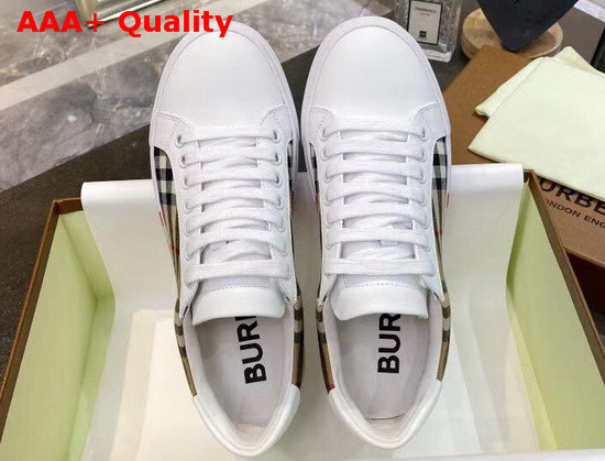Burberry Bio Based Sole Check Cotton and Leather Sneakers Beige and White Replica