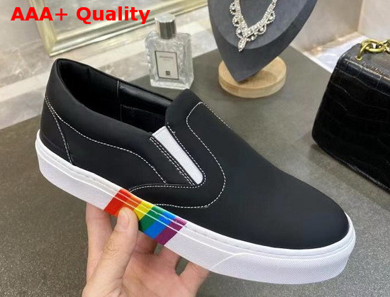 Burberry Bio Based Sole Leather Slip On Sneakers in Black Calf Leather Replica