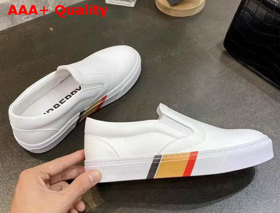 Burberry Bio Based Sole Leather Slip On Sneakers in Optic White Calf Leather Replica